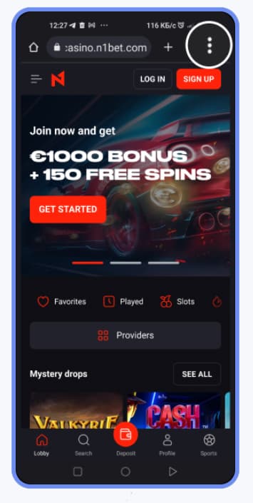 N1Bet Casino em seu navegador