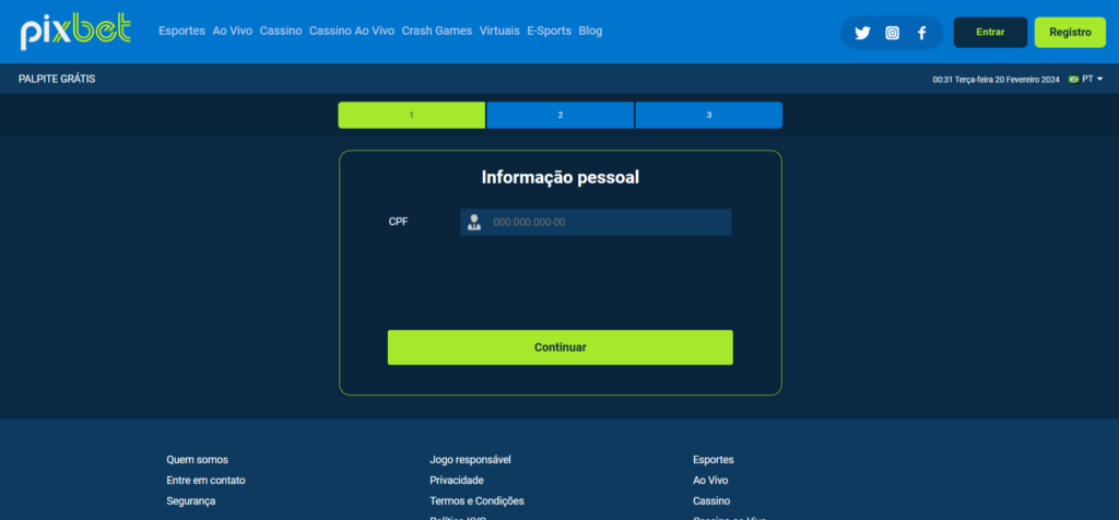 Criação de Conta na PixBet